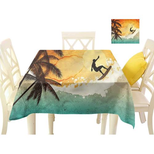 Davishouse Washable Table Cloth Surfer Sea Palms Sunset Indoor Outdoor Camping Picnic W60 x L60