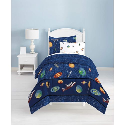  Dawhud Dream Factory Outer Space Satellites Boys Comforter Set, Blue, Twin