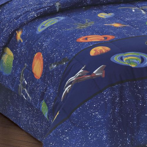  Dawhud Dream Factory Outer Space Satellites Boys Comforter Set, Blue, Twin