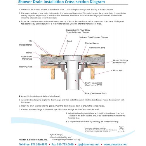  Dawn LRE120304 Rhone River Series Linear Shower Drain, 12-Inch