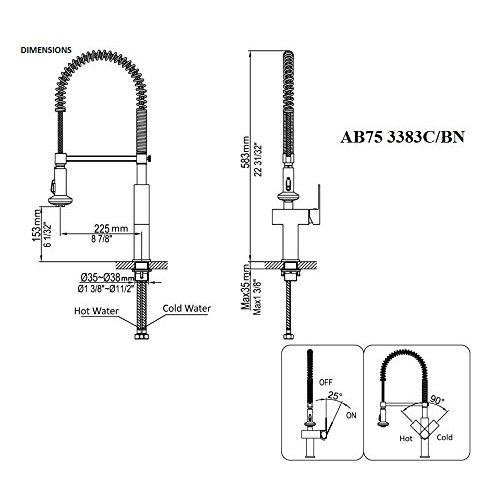  Dawn AB75 3383C Single-Lever Pull-Out Spring Kitchen Faucet, Chrome