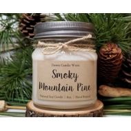 DawnCandleWorx 8oz Smoky Mountain Pine Scented Candle - Soy Candles Handmade - Great Smoky Mountains - Mason Jar Candles - Scented Candles - Rustic Decor