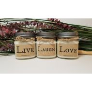 DawnCandleWorx Live Laugh Love - Candle Set - Wedding Candles - 8oz Soy Candles Handmade - Housewarming Gift - Birthday Gift - Engagement Gift for Couple