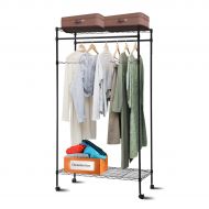 Dawndior 2-Layer Clothes Hanger Garment Rack with Wheels Home Metal Closet Organizer, Black