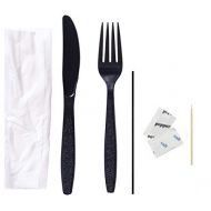 Daxwell B10001759 Plastic Cutlery, Heavy Weight Polystyrene (PS) Cutlery Kit with Fork, Knife, Salt & Pepper, Toothpick, Straw and Napkin, Black (Case of 250)