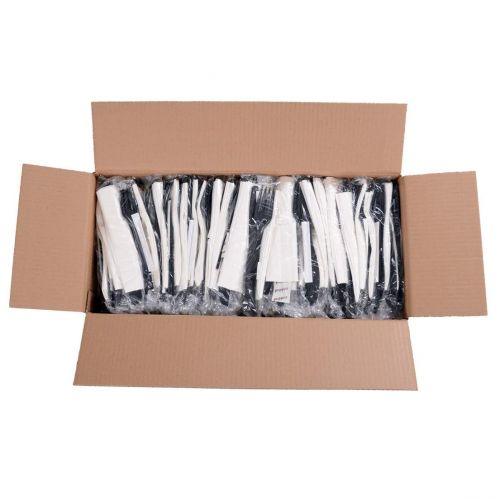  Daxwell B10001759 Plastic Cutlery, Heavy Weight Polystyrene (PS) Cutlery Kit with Fork, Knife, Salt & Pepper, Toothpick, Straw and Napkin, Black (Case of 250)