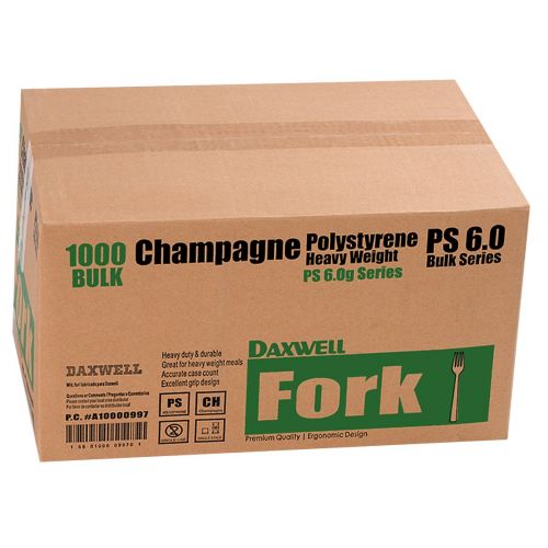  Daxwell A10000997 Plastic Cutlery, Heavy Weight Polystyrene (PS) Forks, Champagne, 7 1/8 (Case of 1,000)