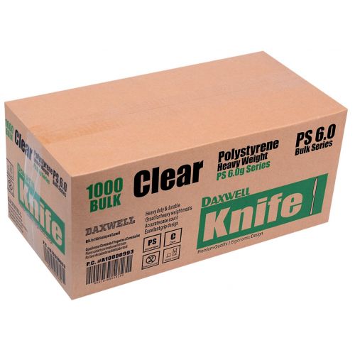  Daxwell Heavy Weight Polystyrene 7 9/16 Knife, Clear, Recyclable (Case of 1,000)