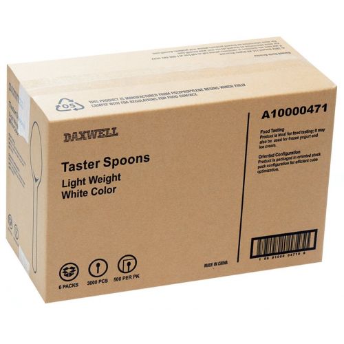  Daxwell A10000471 Plastic Cutlery, Light Weight Polypropylene (PP) Taster Spoons, White, 3.25 (3,000; 6 Bags of 500)