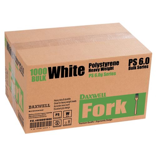  Daxwell A10001006 Plastic Cutlery, Heavy Weight Polystyrene (PS) Forks, White, 7 1/8 (Case of 1,000)