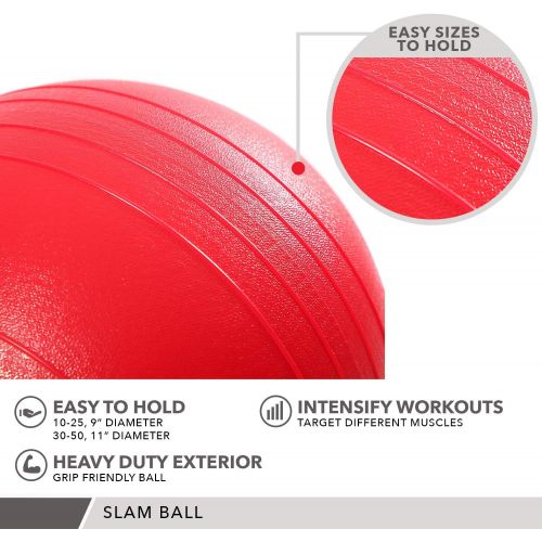  Weighted Slam Ball by Day 1 Fitness  9 Weight and 3 Color OPTIONS - No Bounce Medicine Ball - Gym Equipment Accessories for High Intensity Exercise, Functional Strength Training,