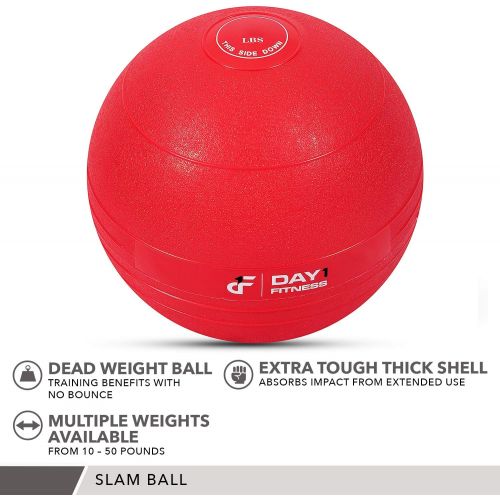  Weighted Slam Ball by Day 1 Fitness  9 Weight and 3 Color OPTIONS - No Bounce Medicine Ball - Gym Equipment Accessories for High Intensity Exercise, Functional Strength Training,