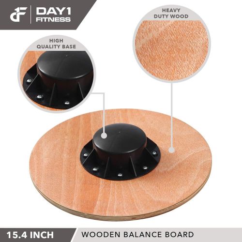  Day 1 Fitness Balance Board, 15.4”  360° Rotation, for Balance, Coordination, Posture - Large, Wooden Wobble Boards with 15° Tilting Angle for Workouts - Premium Core Trainer Equi