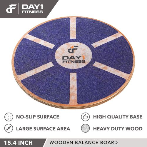  Day 1 Fitness Balance Board, 15.4”  360° Rotation, for Balance, Coordination, Posture - Large, Wooden Wobble Boards with 15° Tilting Angle for Workouts - Premium Core Trainer Equi