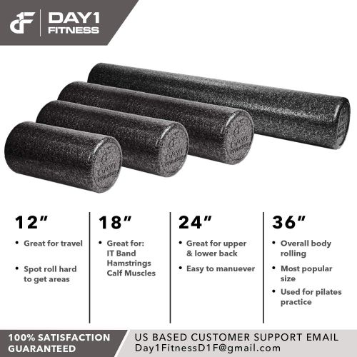  High Density Muscle Foam Rollers by Day 1 Fitness  4 SIZE OPTIONS and 7 COLORS TO CHOOSE FROM - Sports Massage Rollers for Stretching, Physical Therapy, Deep Tissue and Myofascial