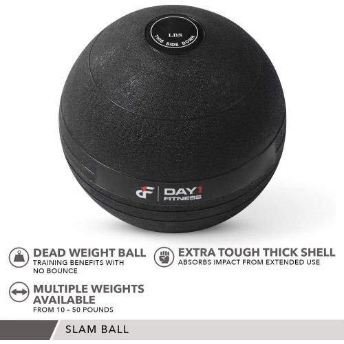  Weighted Slam Ball by Day 1 Fitness  9 Weight and 3 Color OPTIONS - No Bounce Medicine Ball - Gym Equipment Accessories for High Intensity Exercise, Functional Strength Training,