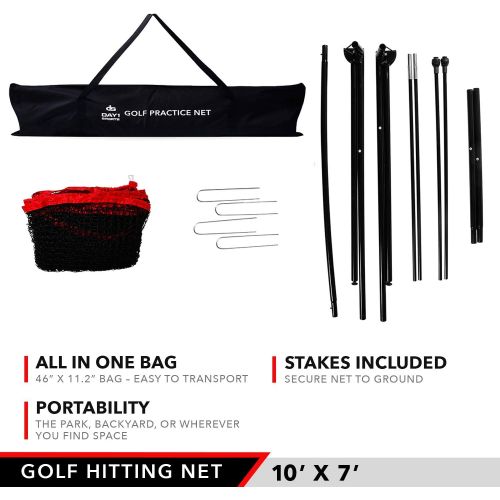  Practice Golf Hitting Net by Day 1 Sports - Large 10’ x 7’ - Portable Carry Bag - Indoor or Outdoor Use - Quick and Easy Assembly - Durable Golf Practice and Training Equipment, Pe