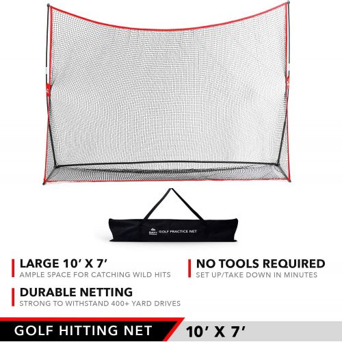  Practice Golf Hitting Net by Day 1 Sports - Large 10’ x 7’ - Portable Carry Bag - Indoor or Outdoor Use - Quick and Easy Assembly - Durable Golf Practice and Training Equipment, Pe