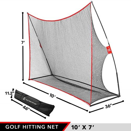  Practice Golf Hitting Net by Day 1 Sports - Large 10’ x 7’ - Portable Carry Bag - Indoor or Outdoor Use - Quick and Easy Assembly - Durable Golf Practice and Training Equipment, Pe