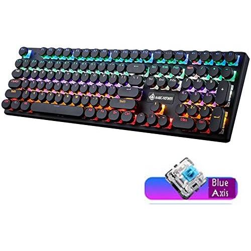  Dayangiii Mechanical Games Keyboard,RGB Backlit LED Retro Glossy Keycap Dozens of Light Effects Blue Switch Shaft for PC&Mac Gamers and Typist