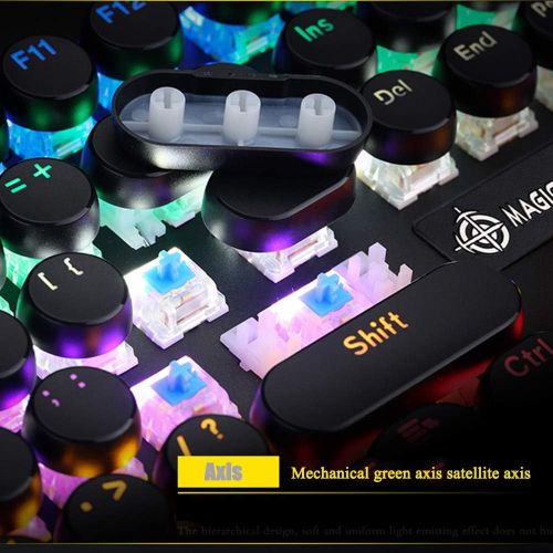  Dayangiii Mechanical Games Keyboard,RGB Backlit LED Retro Glossy Keycap Dozens of Light Effects Blue Switch Shaft for PC&Mac Gamers and Typist