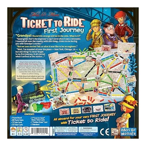  Ticket to Ride First Journey Board Game - Fun and Easy for Young Explorers! Train Strategy Game, Family Game for Kids & Adults, Ages 6+, 2-4 Players, 15-30 Min Playtime, Made by Days of Wonder