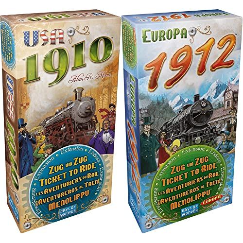  Days of Wonder Ticket to Ride USA 1910 Board Game Expansion & Europa 1912 Board Game Expansion Family Board Game Board Game for Adults and Family Train Game Ages 8+