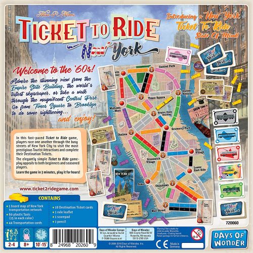  Ticket to Ride New York Board Game Family Board Game Board Game for Adults and Family Taxi Game Ages 8+ for 2 to 4 players Average Playtime 10 15 minutes Made by Days of Wonder