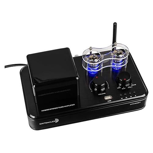  Dayton Audio HTA20BT Hybrid Stereo Tube Amplifier with Bluetooth 4.2 USB Aux in Headphone Sub Out