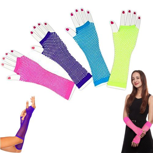  Dazzling Toys Assorted Fingerless Diva Fishnet Wrist Gloves - Long, Pack of 6