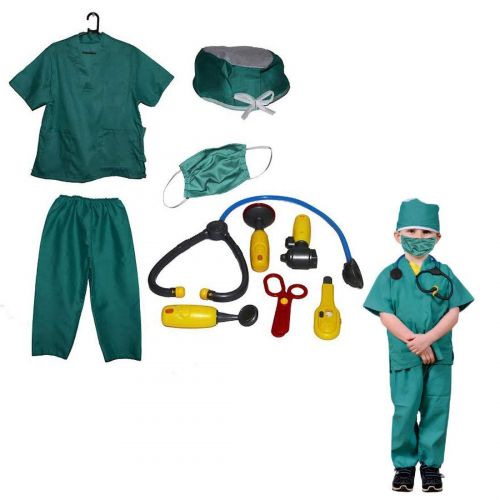  Dazzling Toys Washable Long Lasting Kids Pretend Doctor Nurse Costume Outfit Role Play Set with 6 Accessories