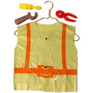 Dazzling Toys Kids Construction Vest and Tool Set Realistic Pretend Play Yellow and Orange Construction Worker Dress Up Costume and Tool Kit