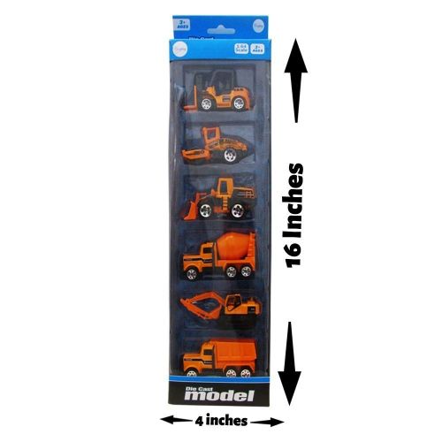  Dazzling Toys 6 Pack Construction Trucks Set | Includes 1 Cement Truck, 1 Bulk Truck, 1 Dump Truck and 1 Excavator.