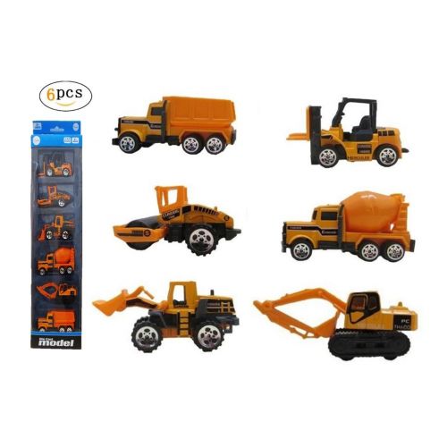  Dazzling Toys 6 Pack Construction Trucks Set | Includes 1 Cement Truck, 1 Bulk Truck, 1 Dump Truck and 1 Excavator.