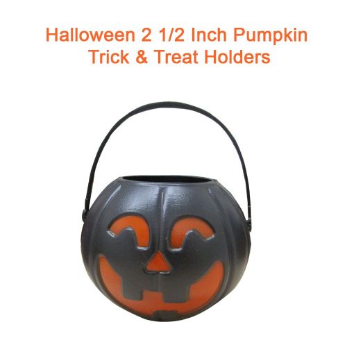  Dazzling Toys dazzling toys Halloween Black Candy Holder with Orange Pumpkin | Candy Holder with Handle | Mini Trick-or-treat Halloween Candy Jar | 12 pack