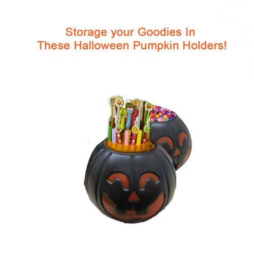  Dazzling Toys dazzling toys Halloween Black Candy Holder with Orange Pumpkin | Candy Holder with Handle | Mini Trick-or-treat Halloween Candy Jar | 12 pack