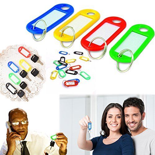 Dazzling Toys 10 Pack Key Tags with Label Window - Plastic, 2 X 7/8 - Assorted Colors Key Rings