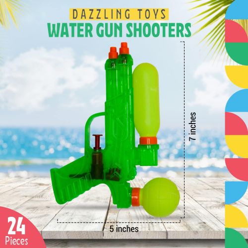  Dazzling Toy Water Shooter Guns | Durable Double Barreled Water Shooters | Assorted Colors | 24 Shooters Per Pack