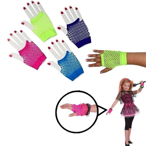  Dazzling toys Gloves | Fishnet Fingerless Wrist Gloves| 24 Pack | 6 Assorted Colors | Kids and Adults | Dazzling Toys