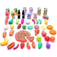 Dazzling toys dazzling toys Toy Food | Assorted Food Playset - 65 Piece - Includes Plastic Toy Pizza, Fruits and Vegetables, Milk, Juice and Other Bottles and Containers and More