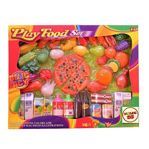  Dazzling toys dazzling toys Toy Food | Assorted Food Playset - 65 Piece - Includes Plastic Toy Pizza, Fruits and Vegetables, Milk, Juice and Other Bottles and Containers and More
