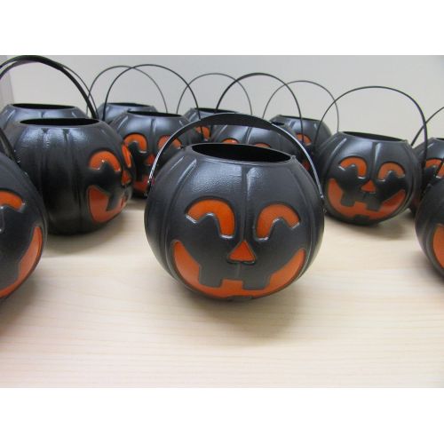  Dazzling toys dazzling toys Black Candy Holder with Orange Pumpkin | Candy Holder with Handle | Mini Trick-or-Treat Halloween Candy Jar | 24pack