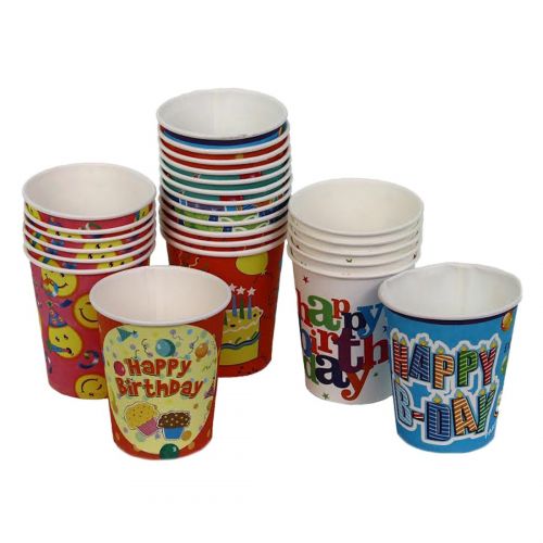 Dazzling toys 25 Pack Birthday Party Cups | Combination of Designs & Colors| Hot Or Cold 8 oz Disposable Cups | By Dazzling Toys