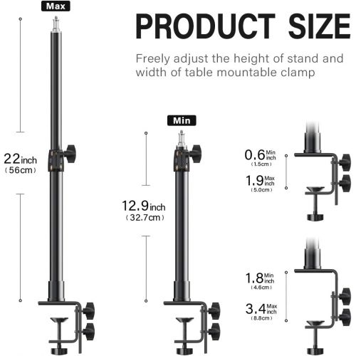  Dazzne Desk Mount Stand, 12.9-22inch Tabletop C Clamp Mount Stand, Adjustable Table Aluminum Light Stand with Standard 1/4 Screw Tip for DSLR Camera, Ring Light, Video Light, Panel