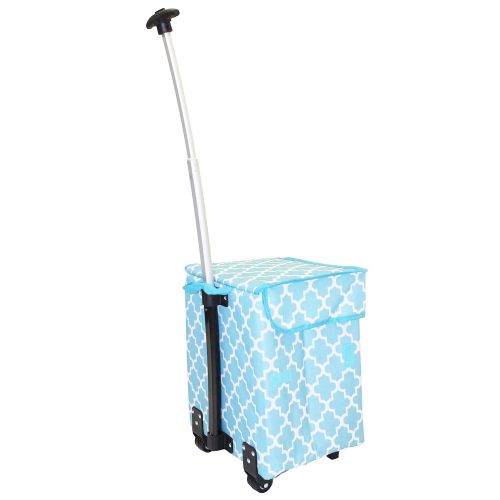 Dbest products dbest products Smart Cart, Moroccan Tile Collapsible Rolling Utility Cart Basket Grocery Shopping Teacher Hobby Craft Art