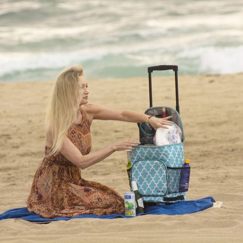  Dbest products dbest products Ultra Compact Cooler Smart Cart, Moroccan Tile Insulated Collapsible Rolling Tailgate BBQ Beach Summer