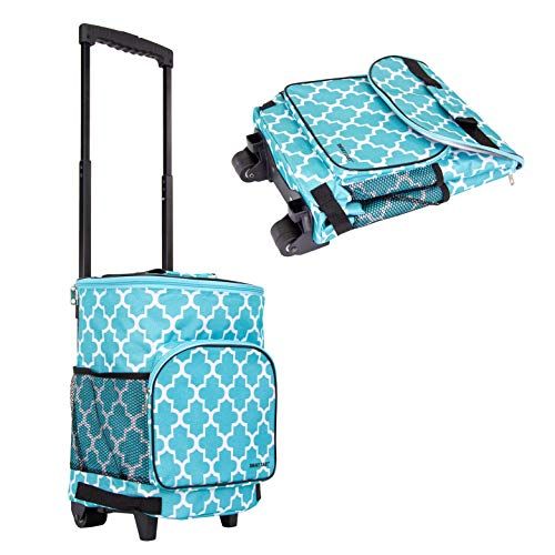  dbest products Ultra Compact Cooler Smart Cart, Moroccan Tile Insulated Collapsible Rolling Tailgate BBQ Beach Summer