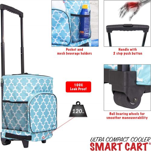  dbest products Ultra Compact Cooler Smart Cart, Moroccan Tile Insulated Collapsible Rolling Tailgate BBQ Beach Summer