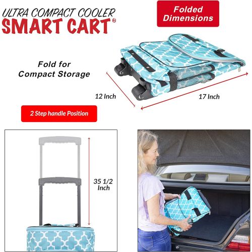  dbest products Ultra Compact Cooler Smart Cart, Moroccan Tile Insulated Collapsible Rolling Tailgate BBQ Beach Summer