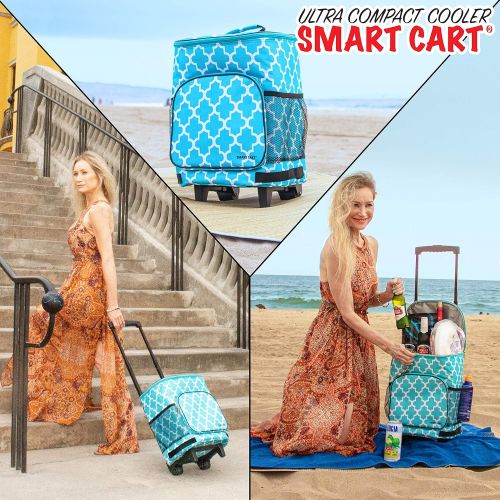  dbest products Ultra Compact Cooler Smart Cart, Moroccan Tile Insulated Collapsible Rolling Tailgate BBQ Beach Summer